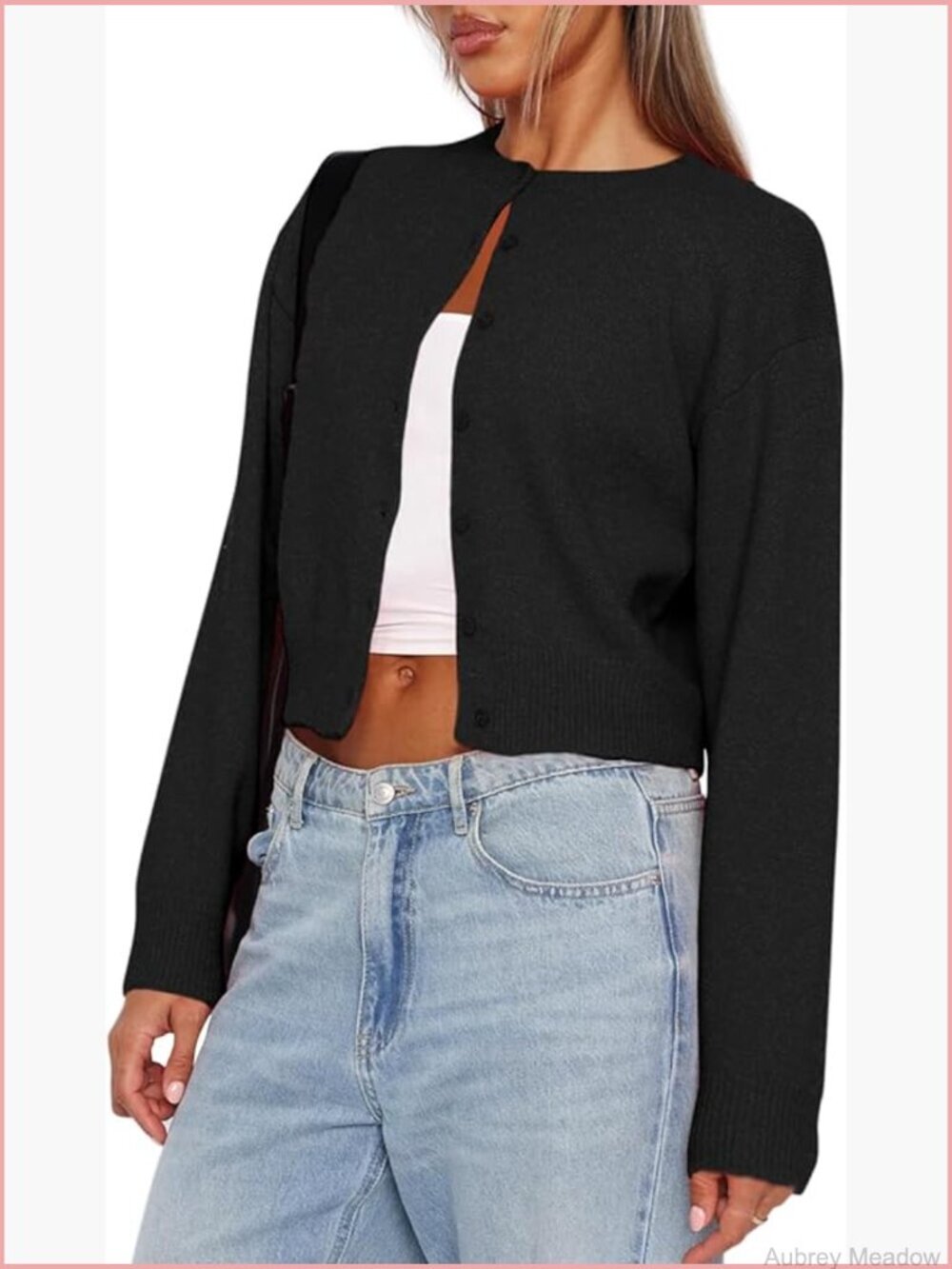 Women's Cropped Cardigan Sweater Long Sleeve Button Down Knit